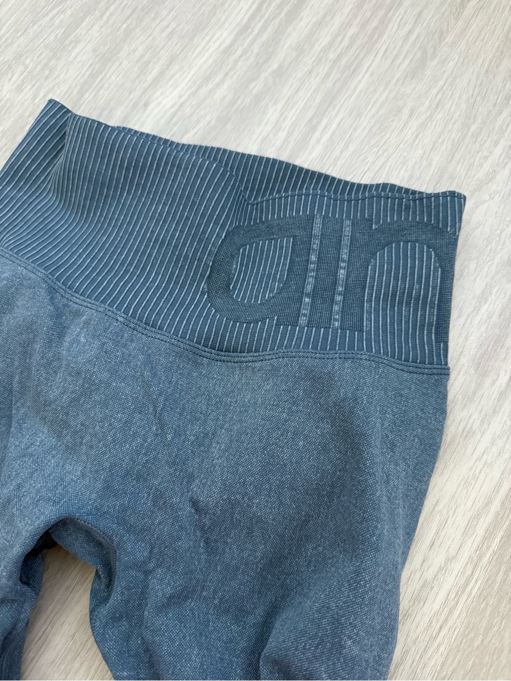 Ribbed High-Waist Kids Leggings in Slate Blue